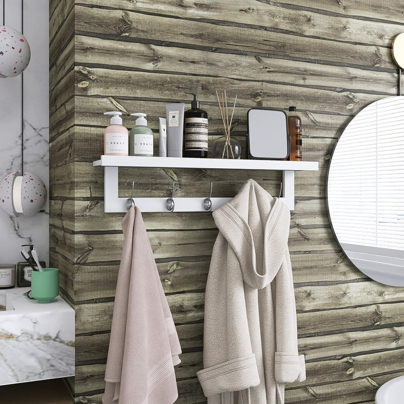 Portemanteaux mural Bamboo, Blanc / argenté