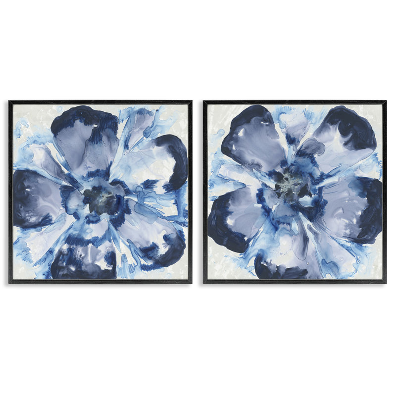 Ensemble de 2 giclées encadrées Blue Glass Blossoms, design par June Erica Vess, H 24 po x l 48 po