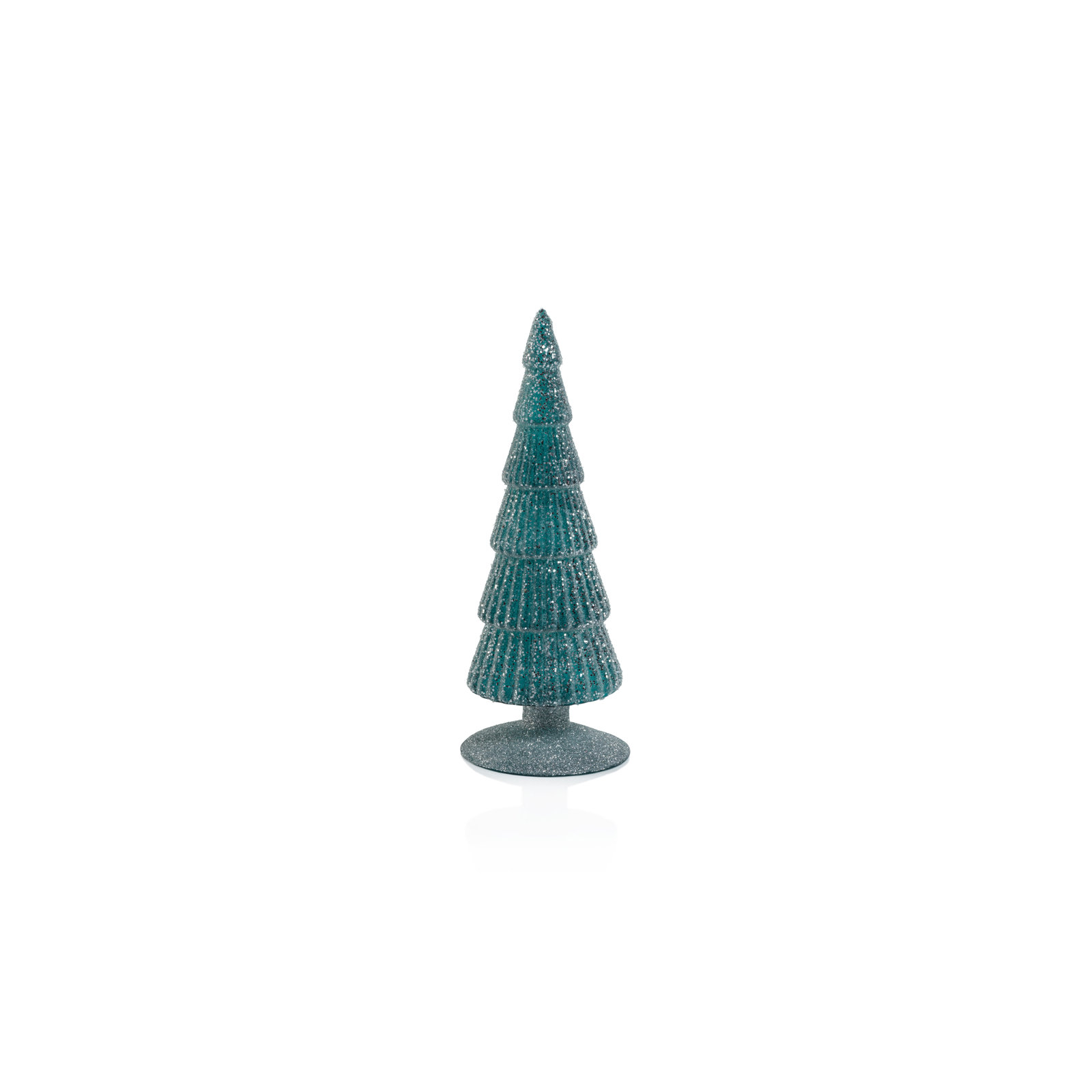 Amaryllis Glass Tree on Glitter Base, 9.5" H x 3.5" W x 3.5" D, Blue/Silver