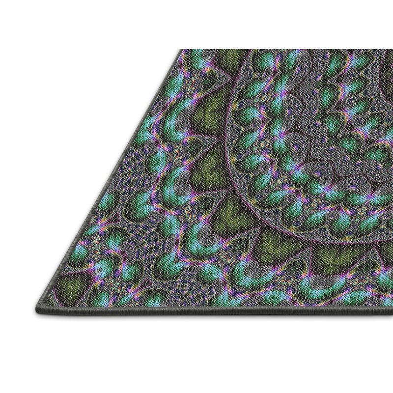 Tapis vert/gris tissé à la machine, Rectangle 8 pi x 12 pi