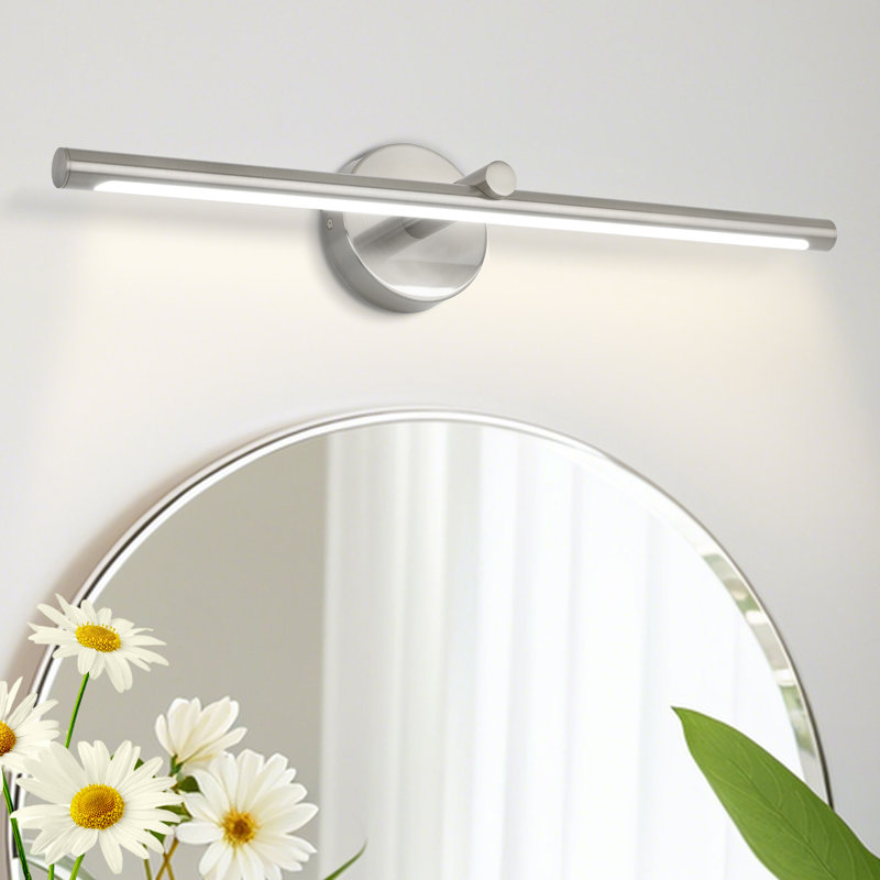 Barre de salle de bain à DEL à intensité variable de 24 W, Nickel brossé