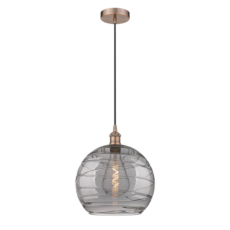 1 - Light Single Globle Pendant, 8.75" H x 6" W x 6" D, Antique Copper, Clear