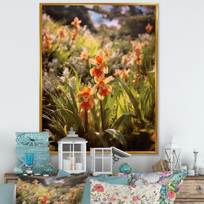" Orange Green Exotic Orchids Elegance "