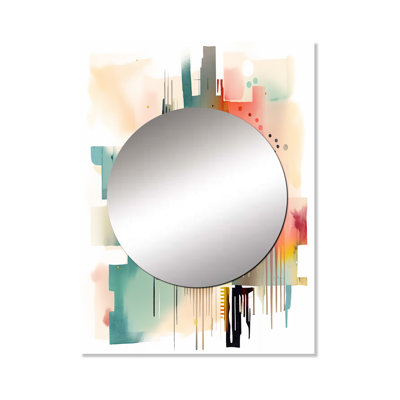 Ronika Orange And Blue Artistic Expressions II - Geometric Decorative Wall Mirror, Modern Mirror, Printed Metal Art
