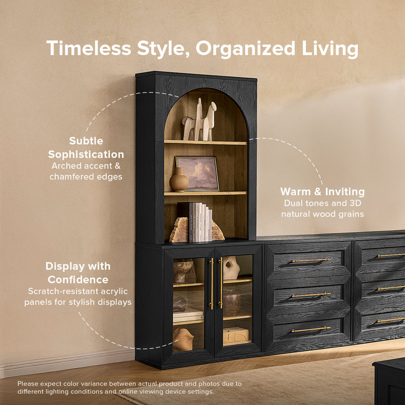 Mercer41 Grabill Angled Storage Cabinet With Hutch, Black