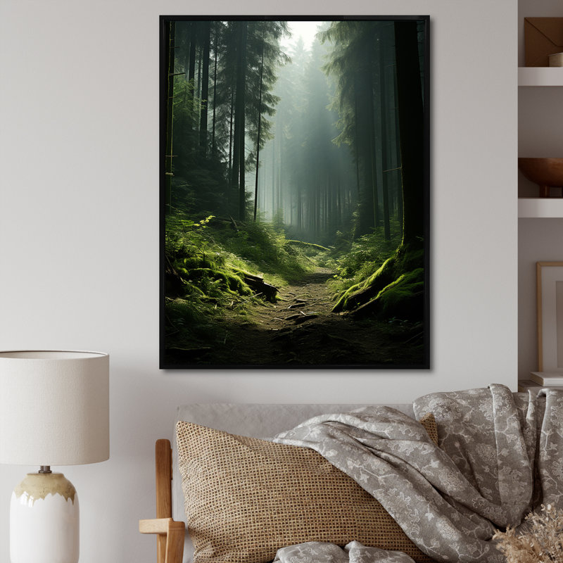 «Deep Into The Forest» - art mural forêt, Cadre flottant noir, H 40 po x l 30 po x P 1,5 po