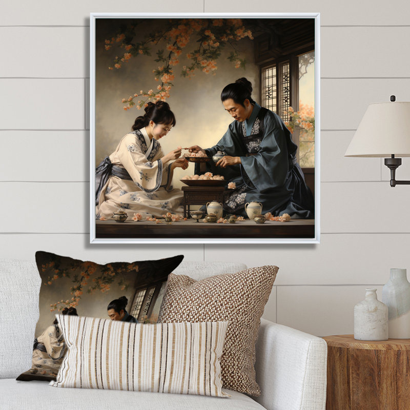 Asian Art Harmony In Tea X sur impression sur toile, H 16 po x l 16 po, Cadre flottant blanc
