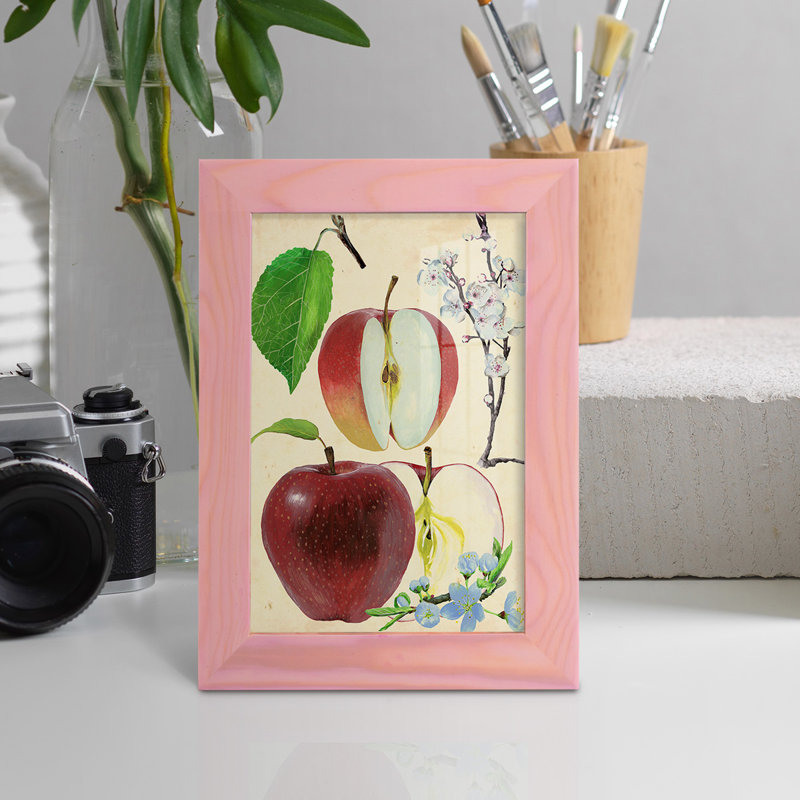 Étude de pommes et de fleurs II - impression encadrée avec verre - rose coucher de soleil, H 4 po x l 6 po x P 1 po, Rose