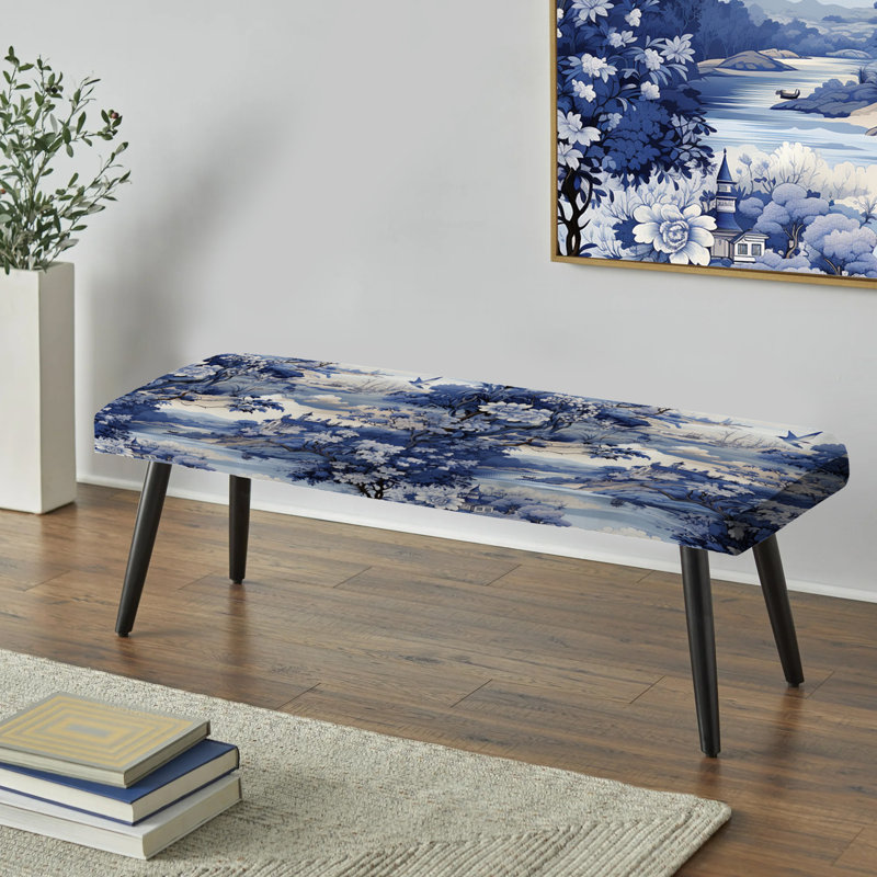 Motif victorien de cobalt à motif de cheval bleu - Banc noir rembourré abstrait, Cobalt Toile Victorian