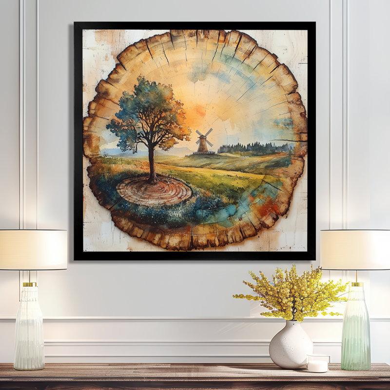 Doughlin Large Windmills Into A Summer Field Landscape - Moulins à vent, art mural, Reproduction encadrée d'une seule photo