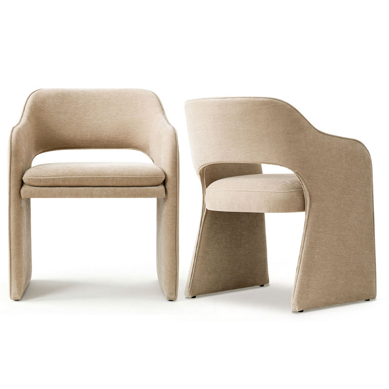 19" Seat Height Upholstered Chenille Dining Armchair, Oatmeal
