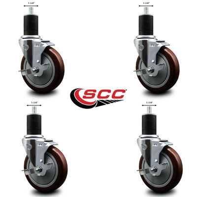 Ensemble de roulettes extensibles en poly pivotant de 1-3 / 4 pouces avec frein SCC