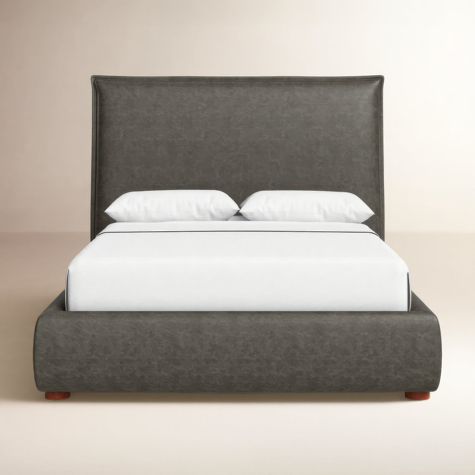Timothy Upholstered Low Profile Platform Bed, King, Dark Grey Faux Leather, 54