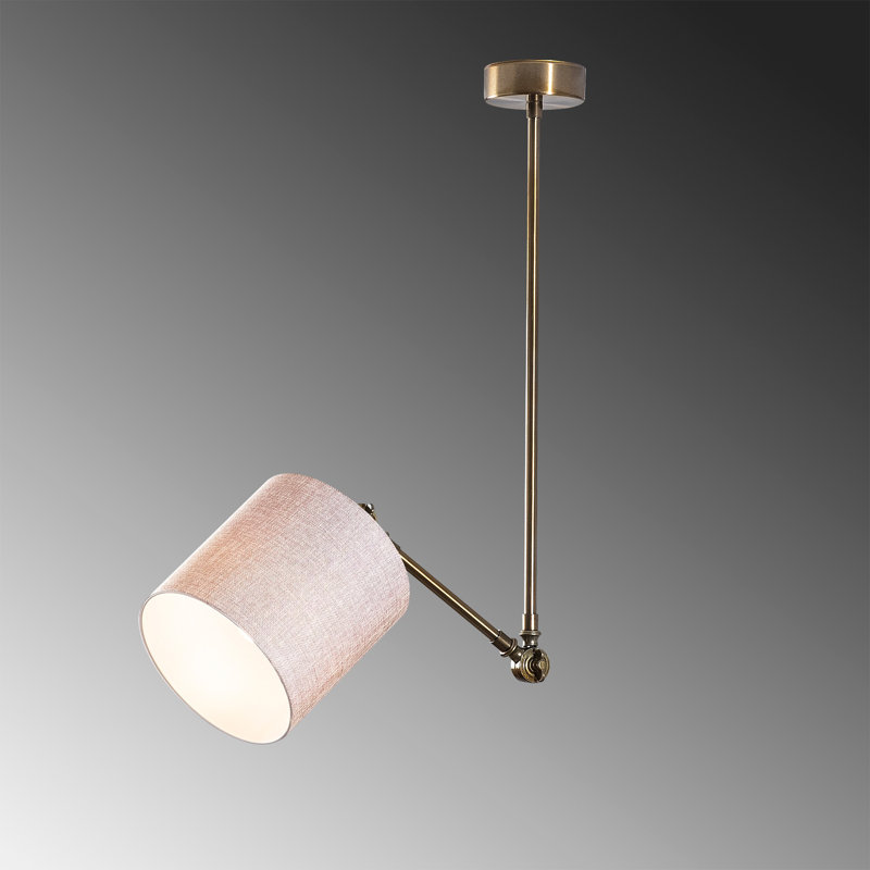 Luminaire suspendu cylindrique unique à 1 lumière, Beige, Cuivre