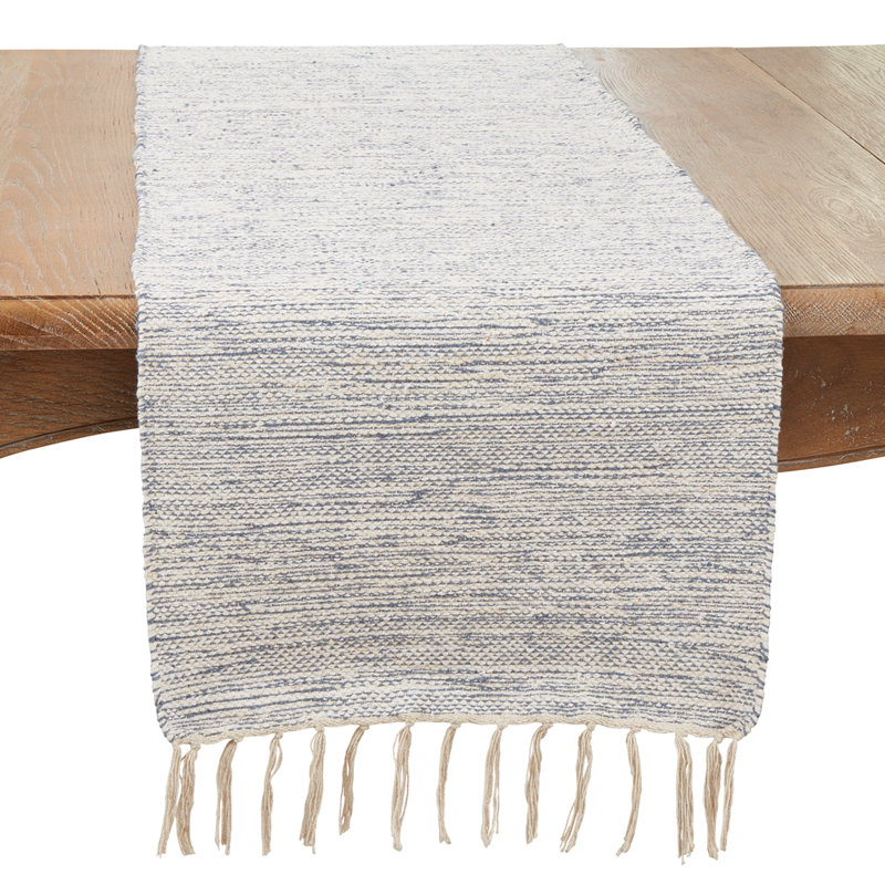 Chemin de table bleu délicat tissé à la main avec franges, L 16 po x L 54 po, 1