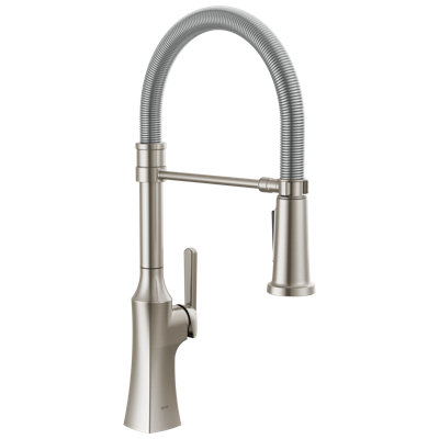 Ermelo Pro Style Commercial Kitchen Faucet with Pull Down Sprayer, Brushed Nickel Single Hole Kitchen Sink Faucet, Single Handle, Stainless