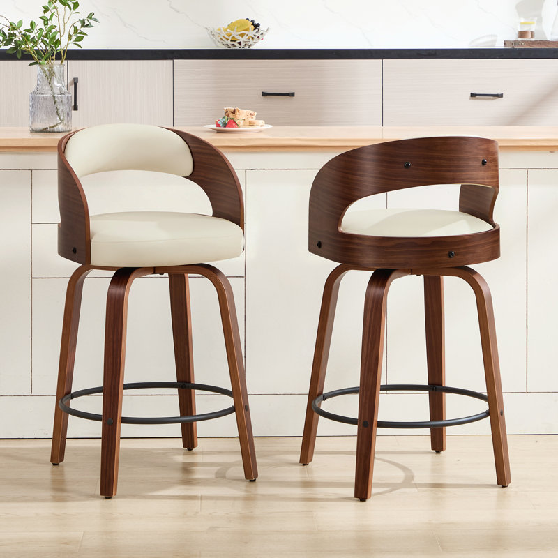 Tabouret de comptoir pivotant confortable avec pieds en bois massif durable, Beige, 6
