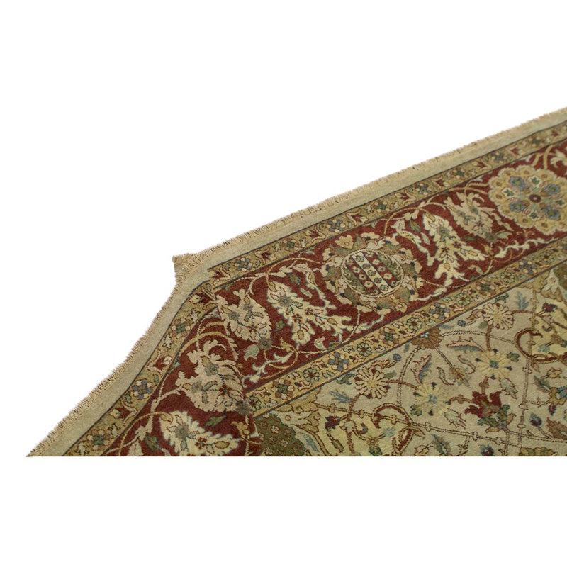 Tapis oriental en laine noué à la main en vert / rouge / brun
