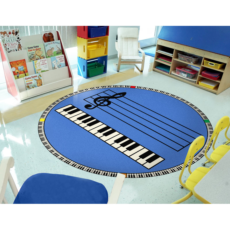 Play Along Blue with Keys by Joy Carpets Area Rug, Round 7'7"