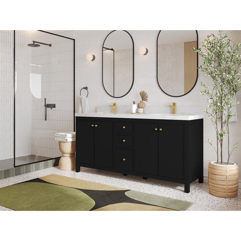 Chicago 72'' Double Bathroom Vanity with Quartz Top, White