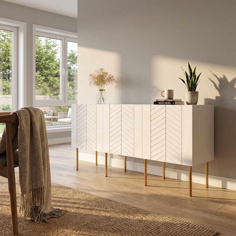 Surabaya 63" Sideboard with High Gloss Finish, White