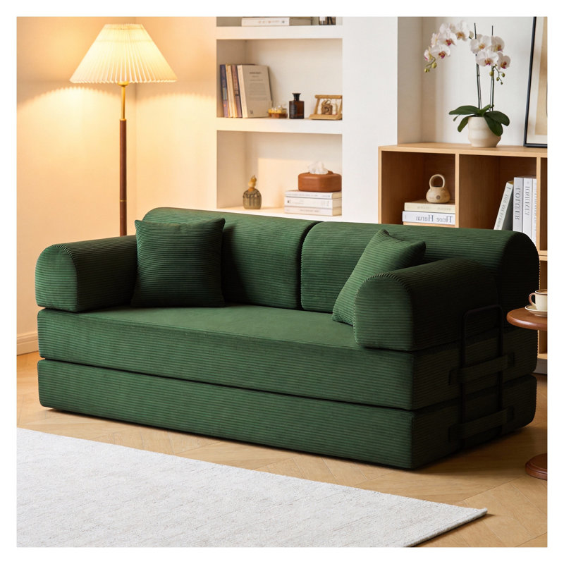 Convertible Corduroy Sleeper Sofa Bed - 4-in-1 Folding Floor Lounge Couch with High-Density Foam for Small Spaces, Green