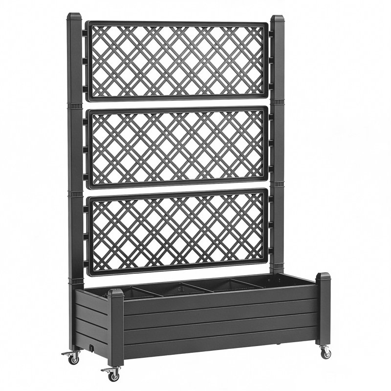 Boîte à fleurs en résine avec treillis et roues (noir), Noir