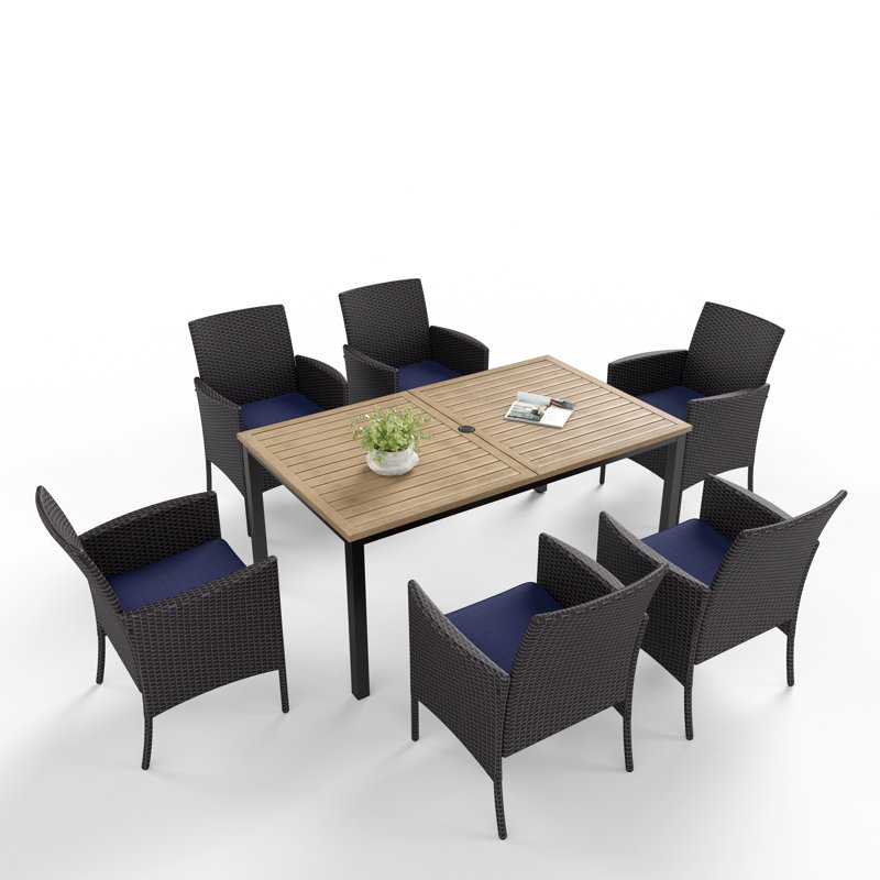 6 - Person Premium All-Weather Wicker Patio Dining Set with Rectangular Table , Cushions Included