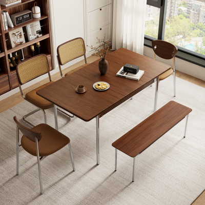 Walnut Extendable Dining Table 4-8 Seats 47.2-59 Inches Stainless Legs