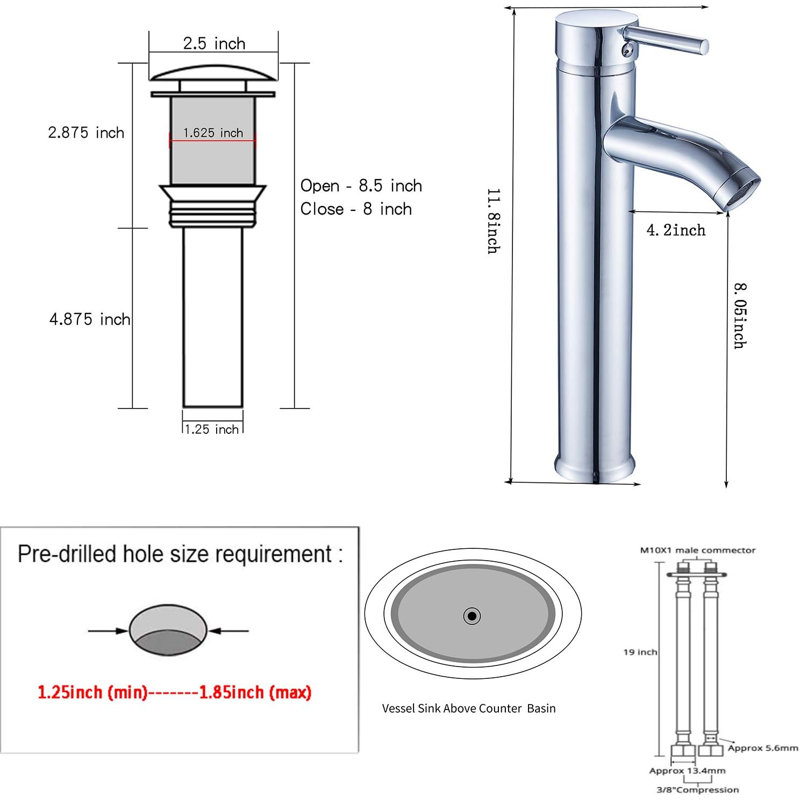 6688H - Lavabo vasque de salle de bain monocorps avec drain, Chrome poli