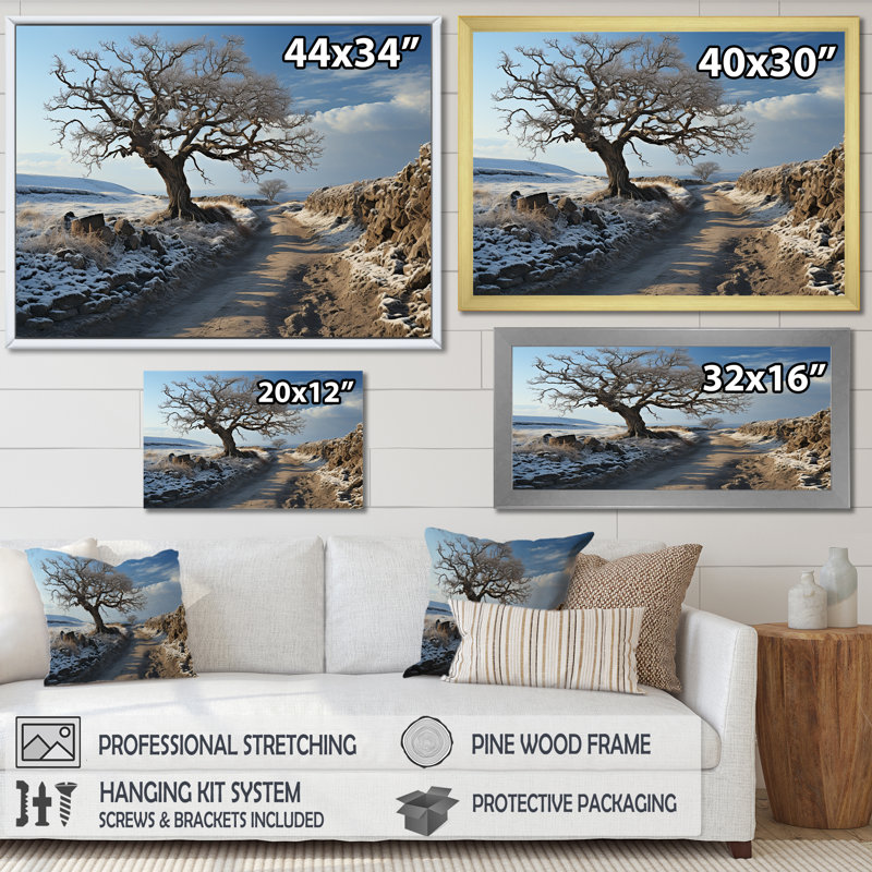 Paysage campagne d'hiver sur toile, H 30 po x l 40 po x P 1,5 po, Toile tendue