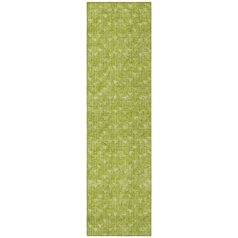 8' Runner Moss Green Geometric Washable Non Skid Indoor Outdoor Runner Rug