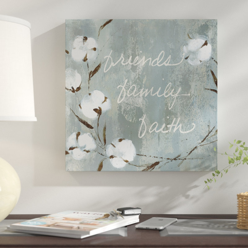 « coton friends », art textuel, Toile tendue, H 16 po x l 16 po x P 1,5 po