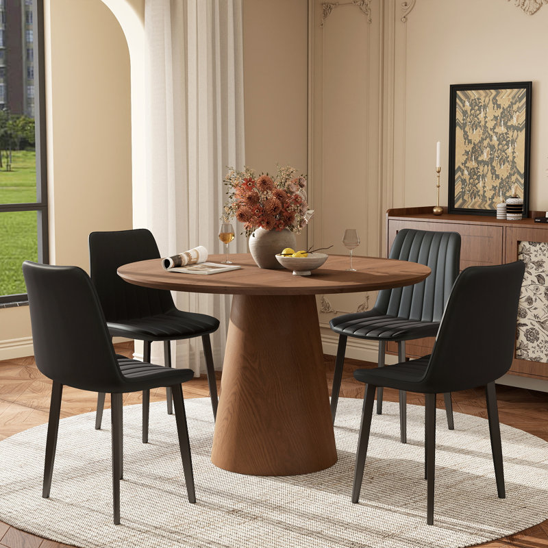 Ensemble de salle à manger rond avec chaises en similicuir