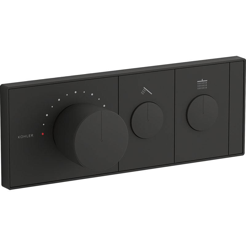 Panneau de commande de valve thermostatique à deux prises Anthem avec boutons-poussoirs encastrés, Noir
