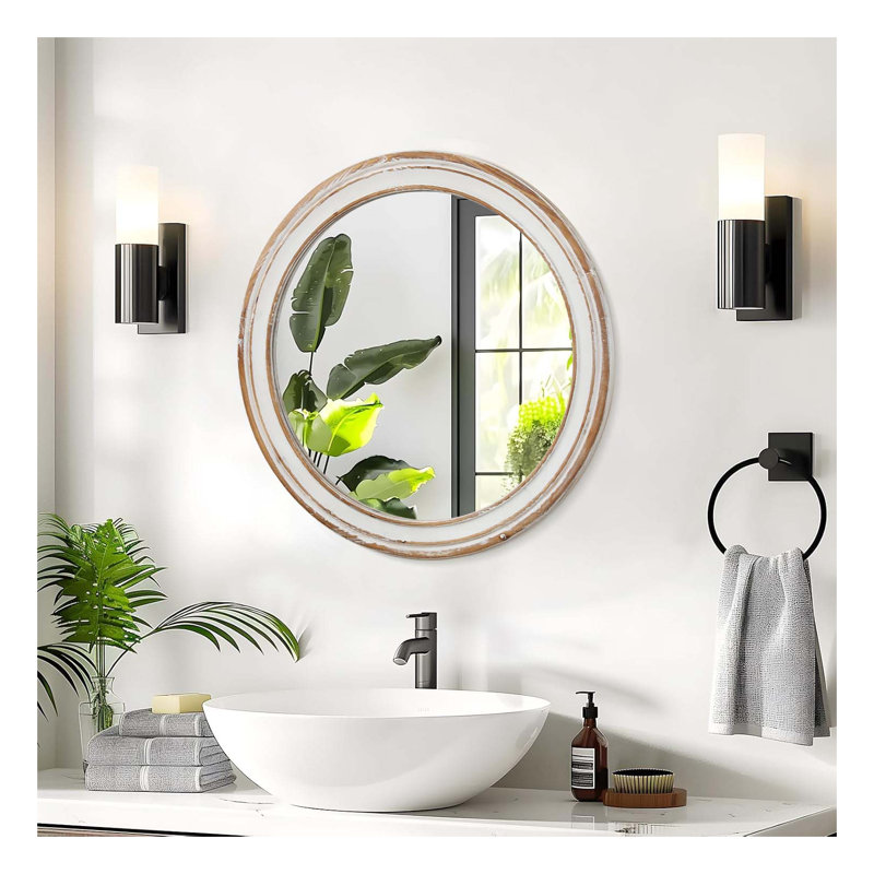 Miroir mural rond 31,5 pouces avec cadre en bois, 31,5 po x 31,5 po