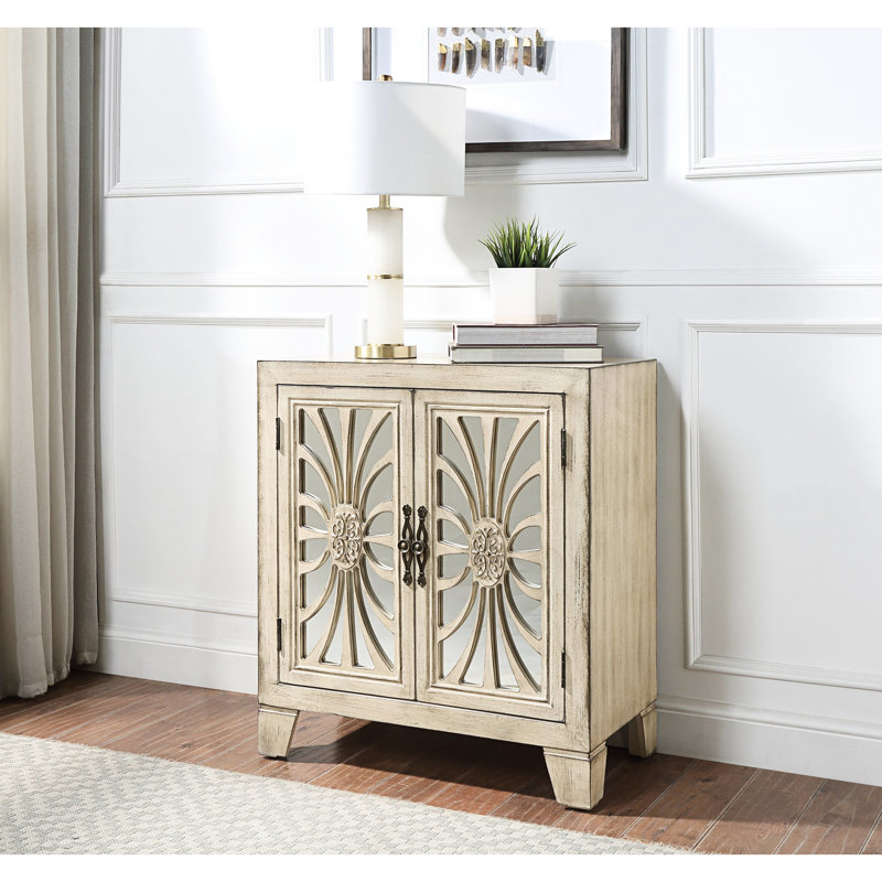 Console Goel avec portes en verre et tablette de rangement