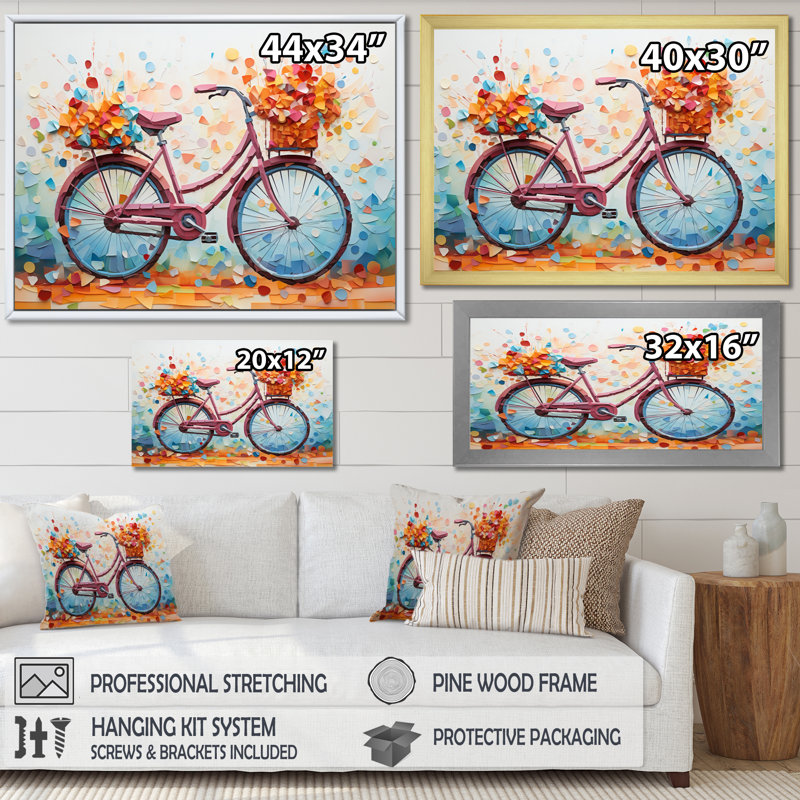 Vélo, pédales harmonieuses pointillisme III - transport, reproduction d'art sur toile, H 16 po x l 32 po x P 1 po