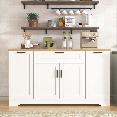 Buffet de rangement multifonctionnel avec table de salle à manger extensible, tablettes réglables et support coulissant à 3 niveaux pour une utilisation polyvalente dans la cuisine et le salon