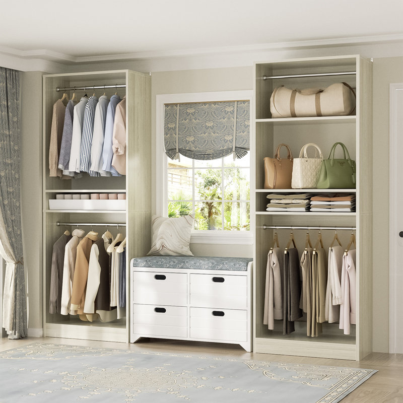 Closet System With 2 Hanging Rods, Washed Oak