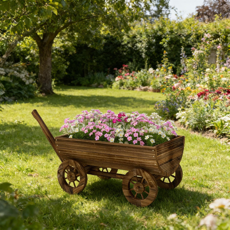 Petit chariot à fleurs brouette, jardinière mobile en bois