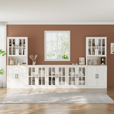 71'' Kitchen Pantry With Bookcases, 118.11'' Wide Farmhouse Wall Unit Tv Stand For Tvs Up To 75''