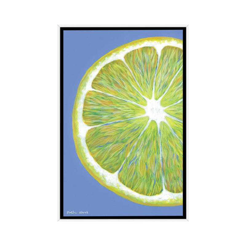 Lemon Slice On Blue by Kirstin Wood - Painting on Canvas, White Framed Canvas, 101.6 cm H x 66.04 cm W