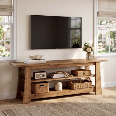 63" Solid Wood TV Stand for TVs up to 70", 3-Tier TV Console for Living Room
