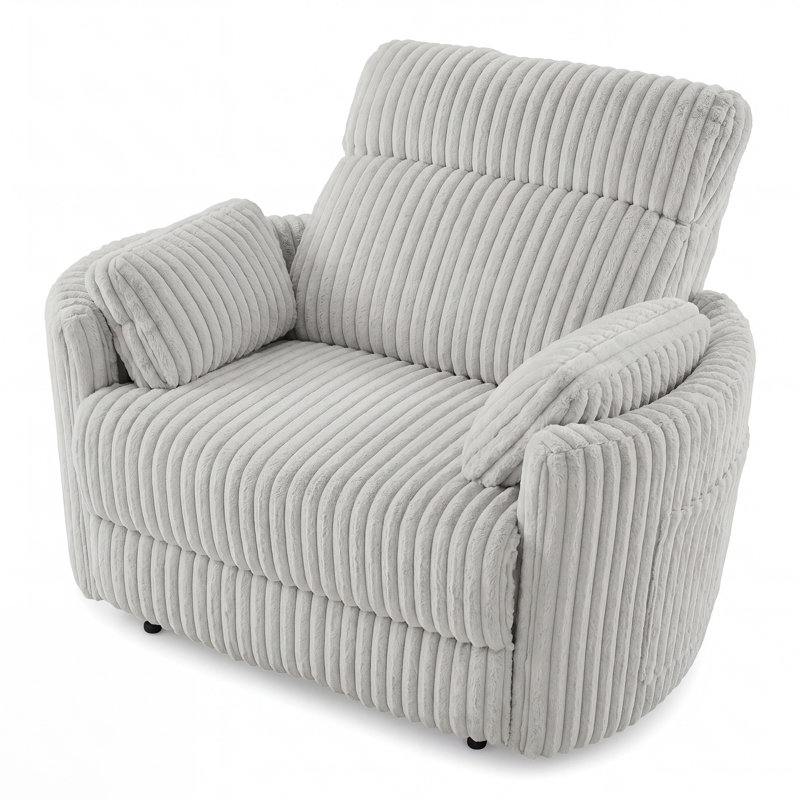Oversized 54" Faux Fur Power Recliner Chair with Adjustable Lumbar Support & USB Charging Port, Gray
