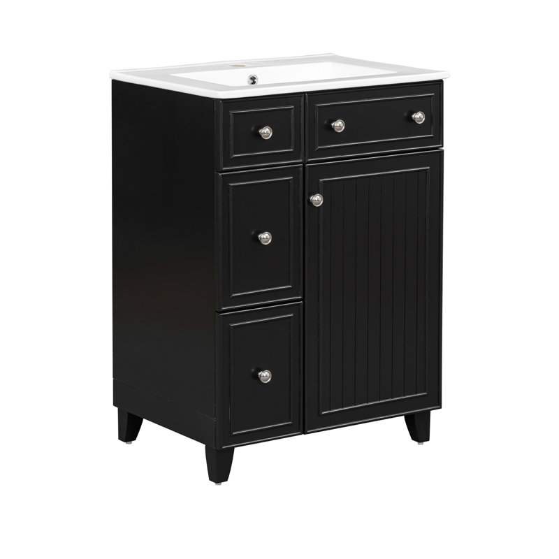 Ensemble de meuble-lavabo simple 24 po avec plateau en céramique Quanda, Noir