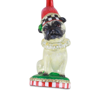 Holiday Pug Dog Glass Ornament