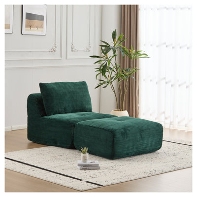 Chaise longue moderne en velours côtelé avec mousse à mémoire de forme compressée, canapé simple en vert