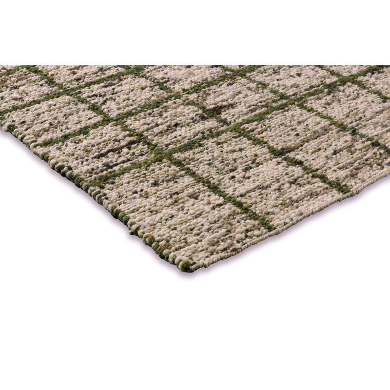 Wool Geometric Area Rug in Green, Rectangle 4'7" x 6'7"