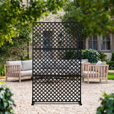 44" W x 72" H Metal Privacy Screen,Outdoor Privacy Screens and Panels,Freestanding Outdoor Divider with Stand,3-Panel Decorative Garden Steel Privacy Fence for Balcony Patio Indoor Room